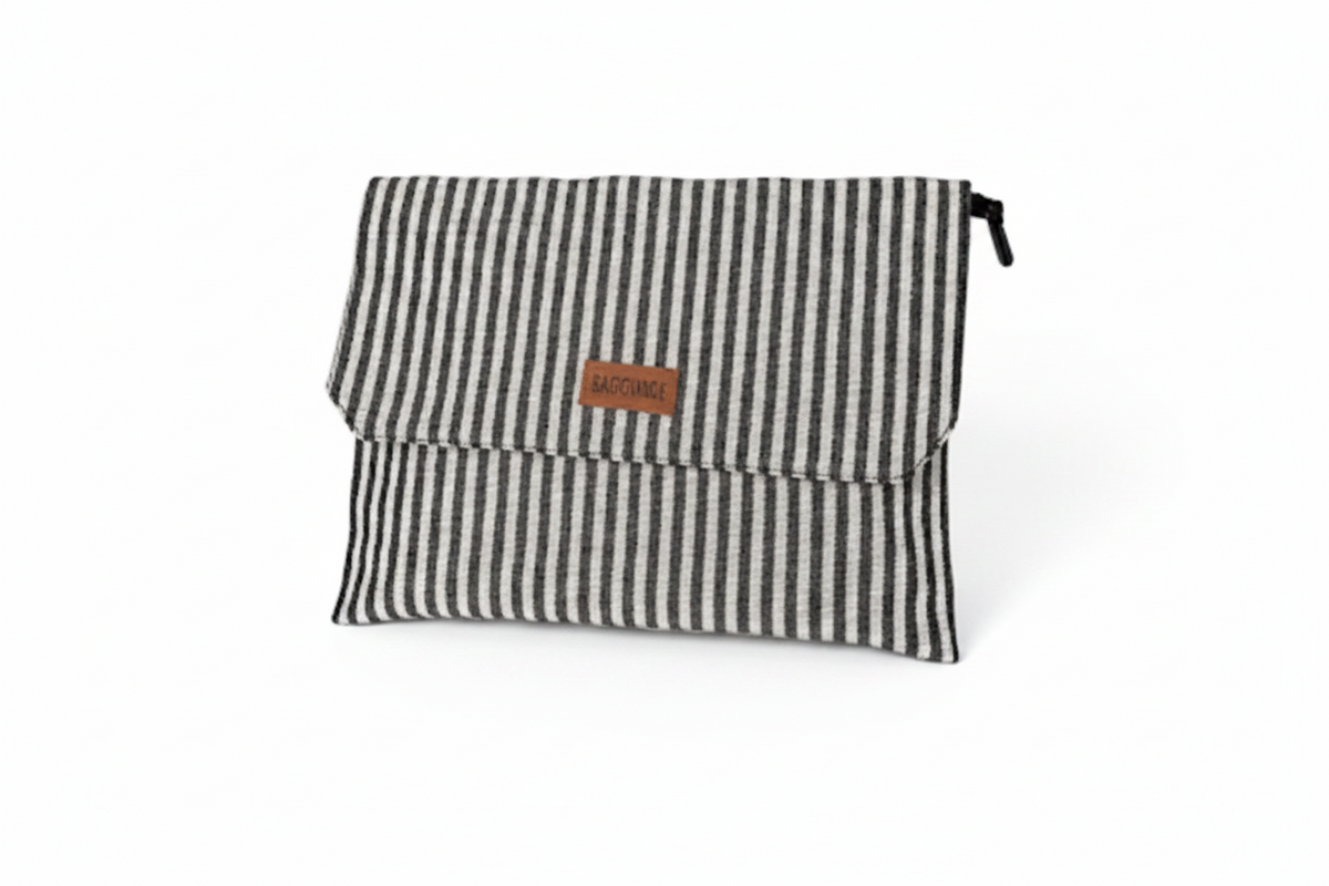 White & Grey Stipe Sleeve Laptop Bag