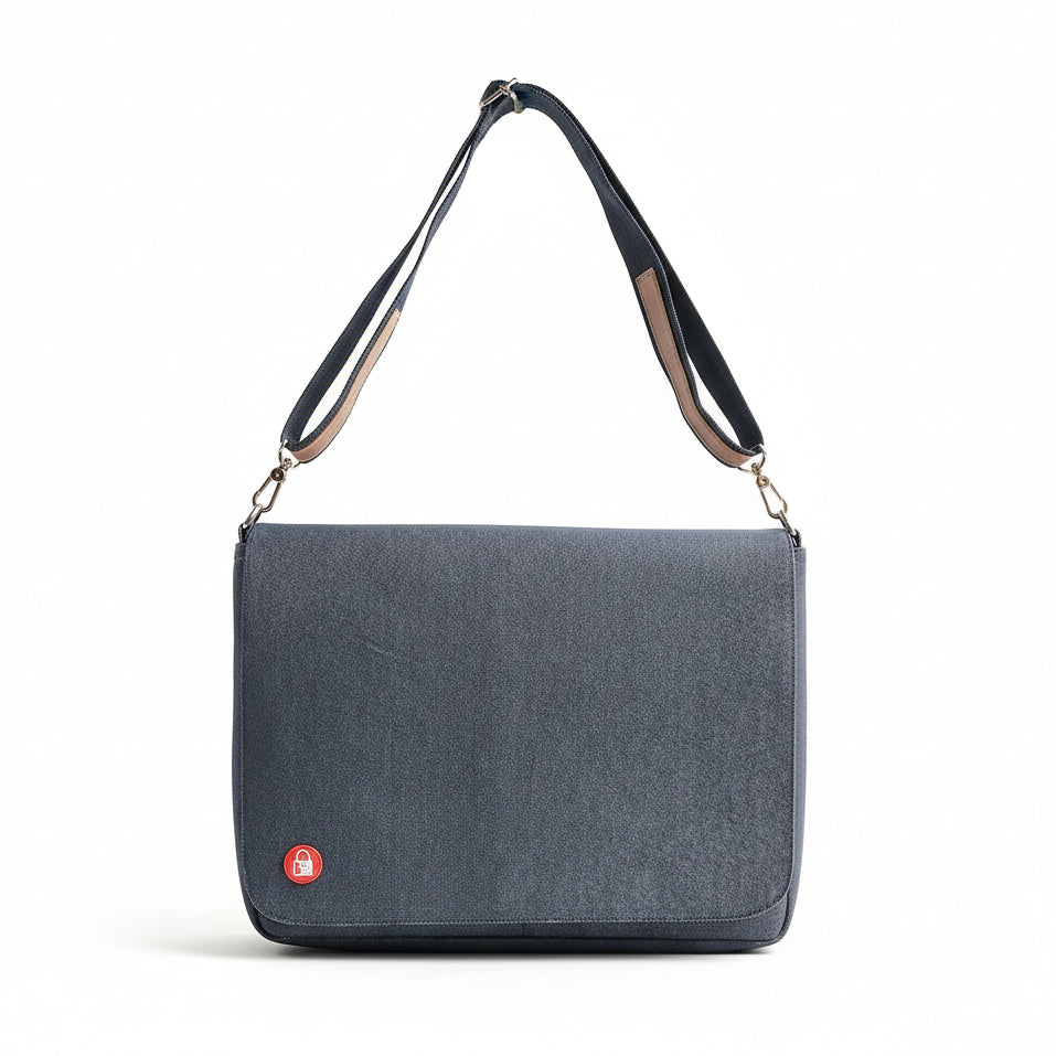 Classic Gray Denim Laptop Messenger Bag